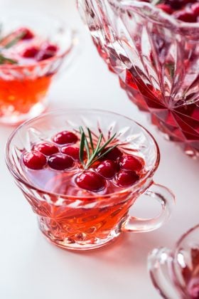 Sparkling Cranberry Rosemary Punch is fun, festive, and perfect for holiday parties! Serve it up with your favorite appetizers.
