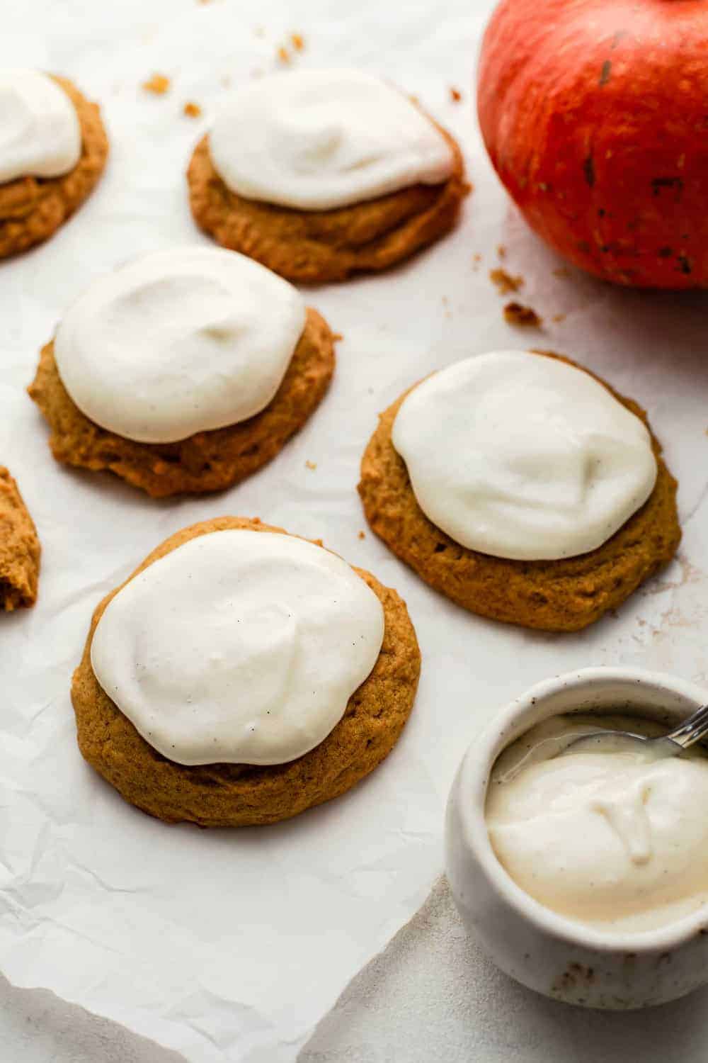 Soft pumpkin cookies with cream cheese frosting