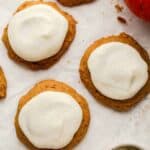 Soft and cakey pumpkin cookies frosted with cream cheese frosting