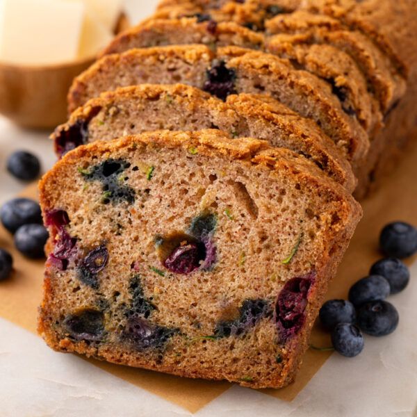 Slices of blueberry zucchini bread.