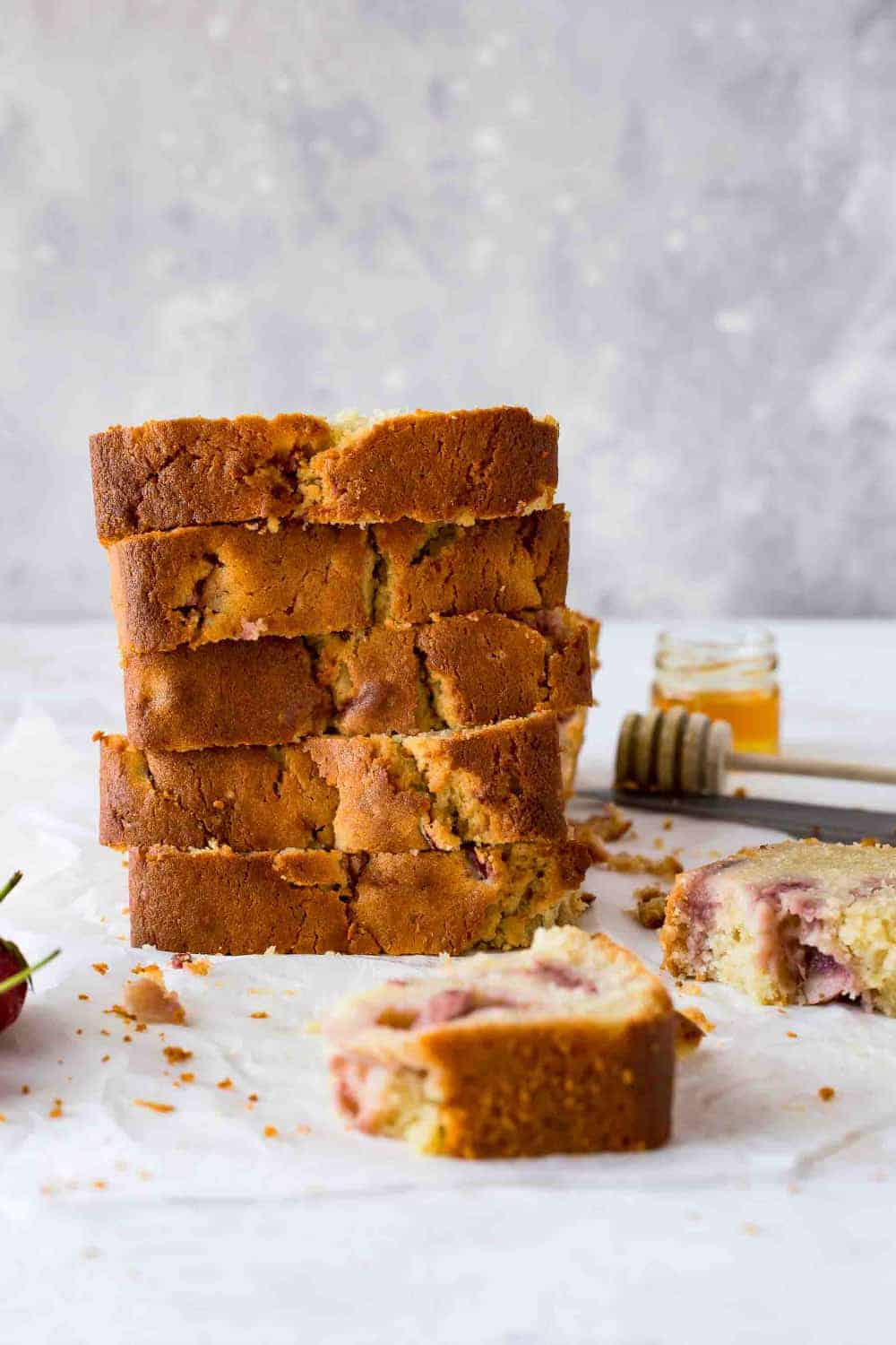 Stack of strawberry bread slices