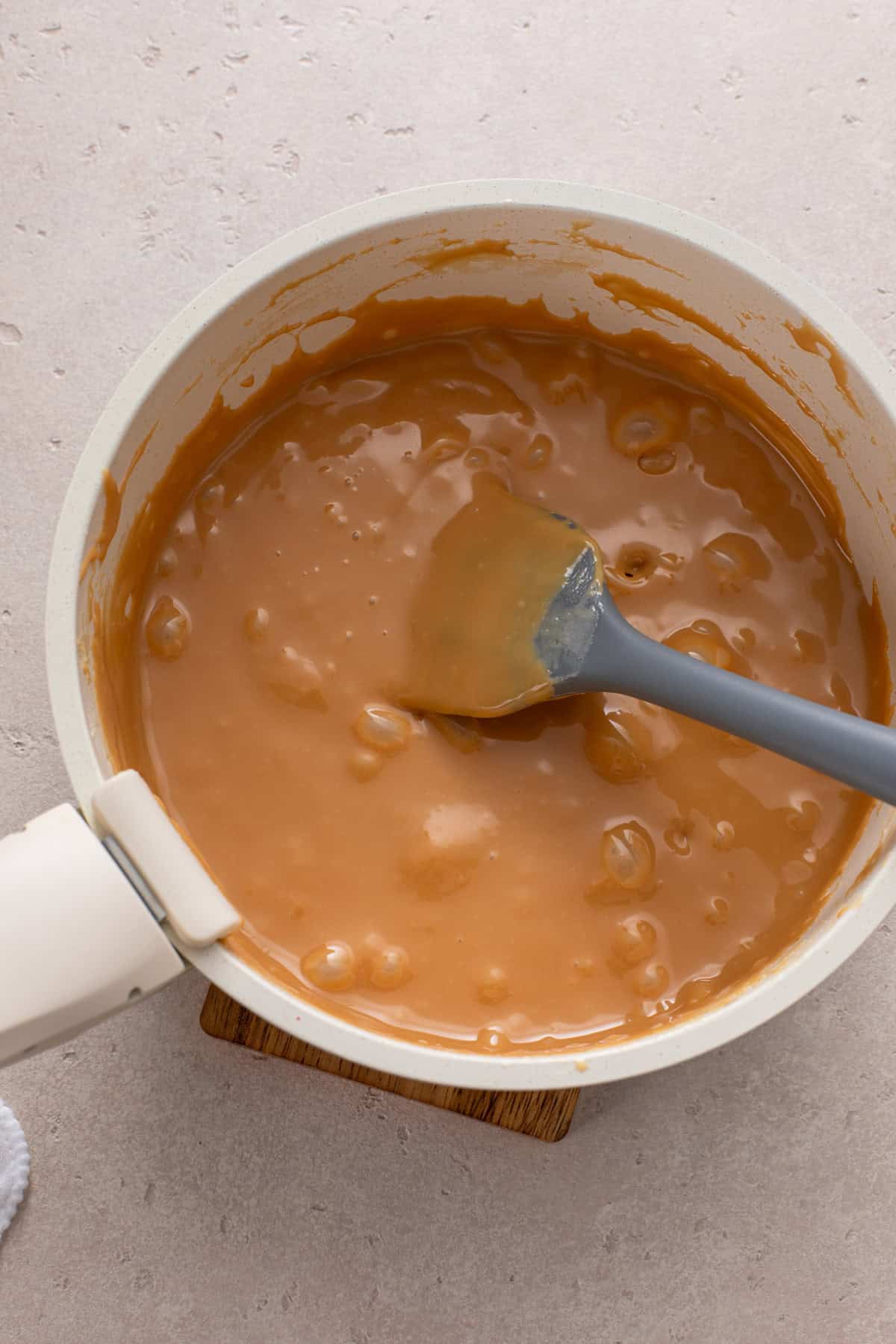 Cooked caramel for millionaire shortbread in a saucepan.