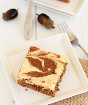 Pumpkin Cake with Cream Cheese Swirl
