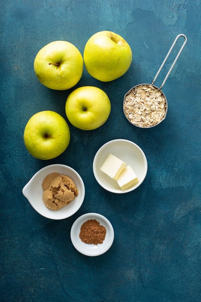 Baked apple ingredients arranged on a countertop