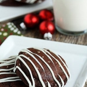 Two chocolate Rolo cookies on a plate