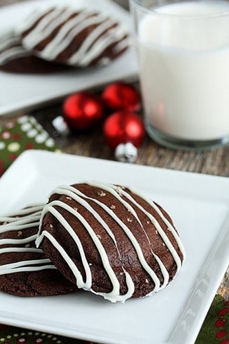 Two chocolate Rolo cookies on a plate