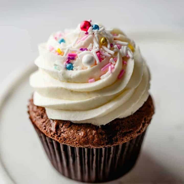 Close up of a cupcake with homemade buttercream frosting