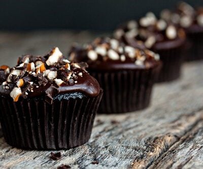 Stout Cupcakes with Chocolate Covered Pretzels