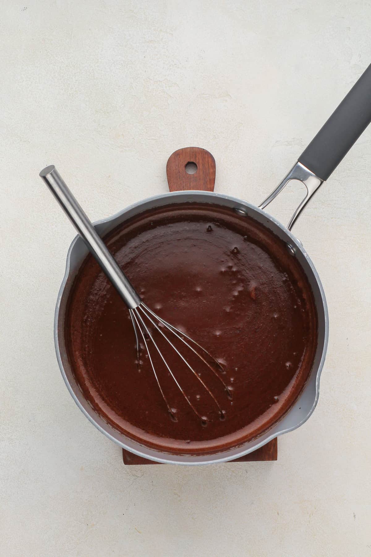 Chocolate and beer mixture in a saucepan.