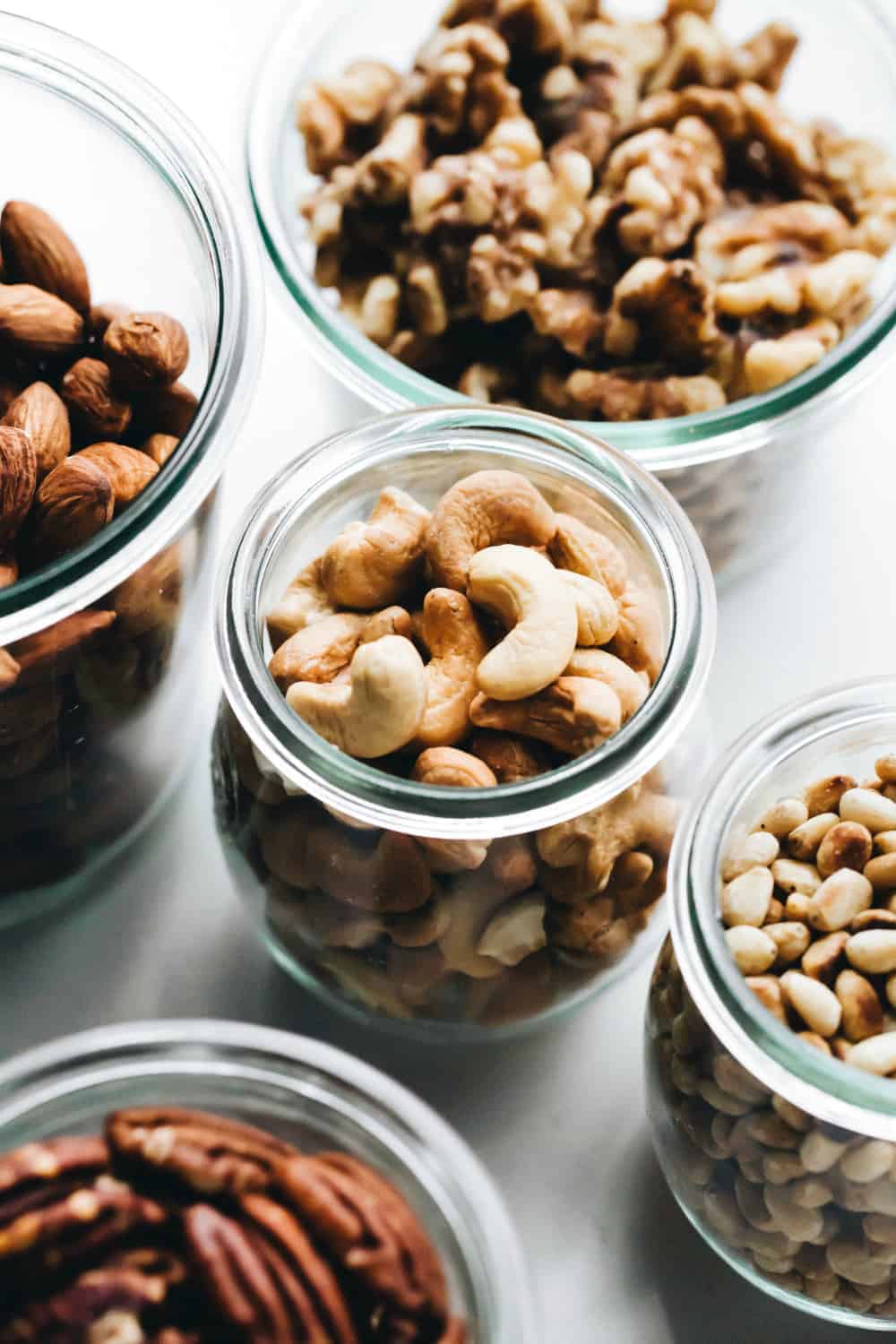 Toasted cashews in a glass jar