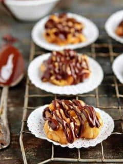 Caramel cashew clusters on a cooling rack