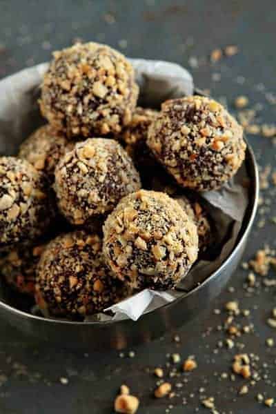 Metal bowl full of Nutella truffles