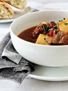 A bowl of roasted poblano beef stew