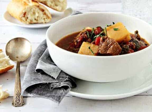 A bowl of roasted poblano beef stew