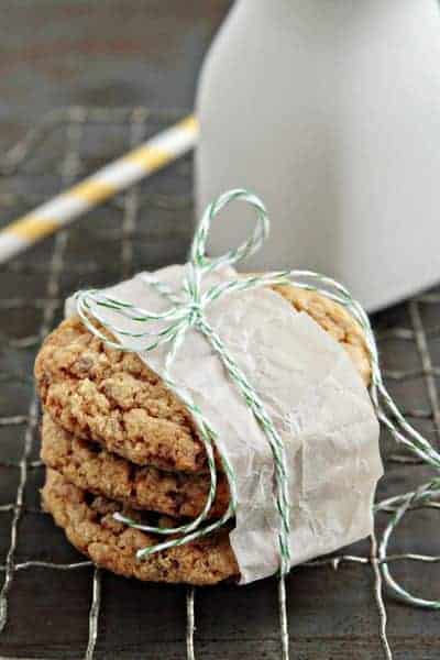 Close up of wrapped Butterfinger cookies on a cooling rack