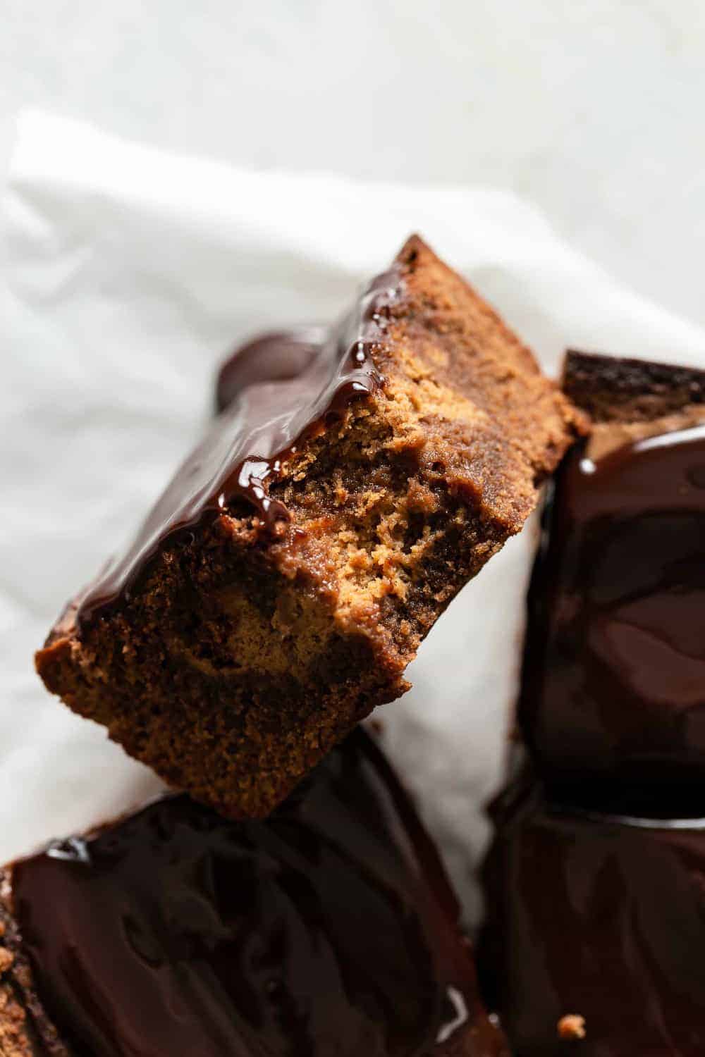 Close up of Pumpkin Brownie with a bite taken out of it