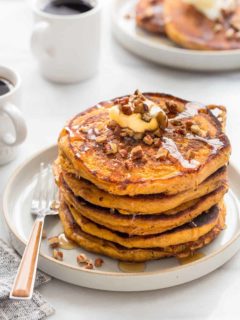 Pumpkin Pancakes are loaded with delicious fall flavor. They’re the perfect warm and cozy start to any fall morning.
