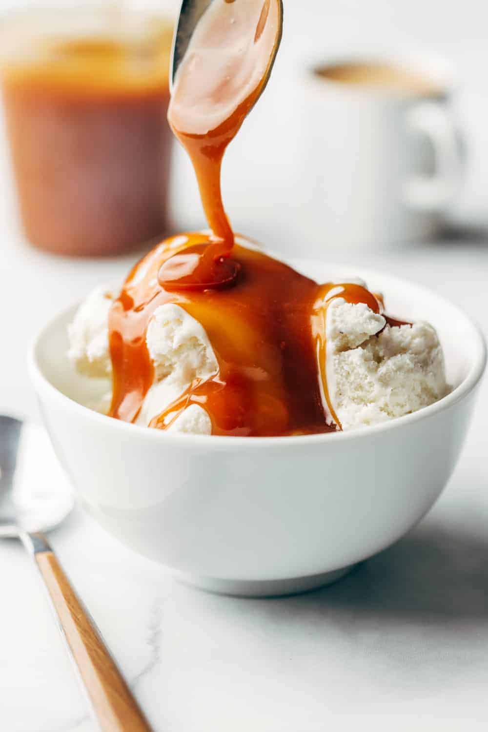 Salted caramel sauce is thick and luscious, perfect for serving over ice cream