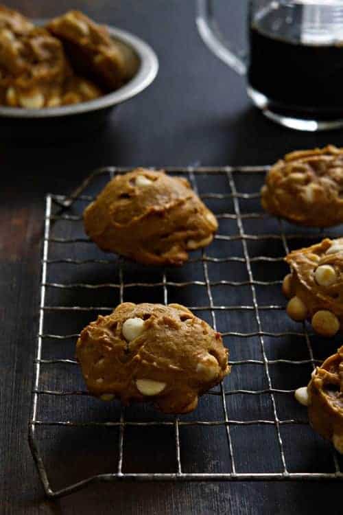 Pumpkin White Chocolate Chip Cookies on MyBakingAddiction.com