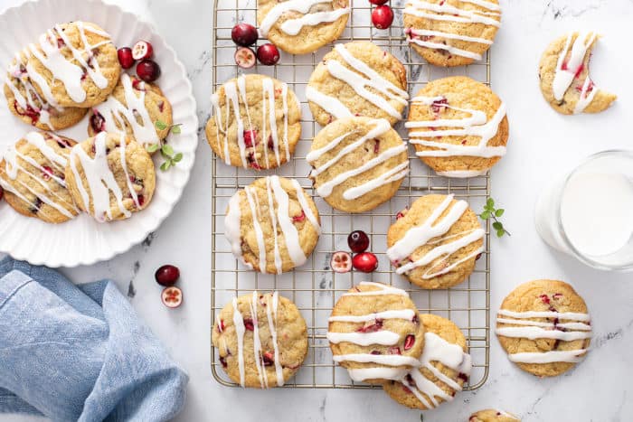 Orange cranberry cookies on a wire cooling rack