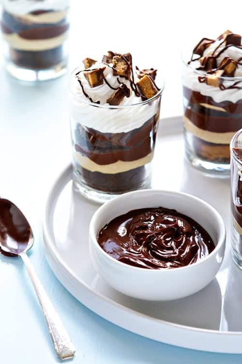 Peanut Butter Brownie Parfaits combine my new two favorite things – Peanut Butter Cup Brownies and Peanut Butter “Mousse”