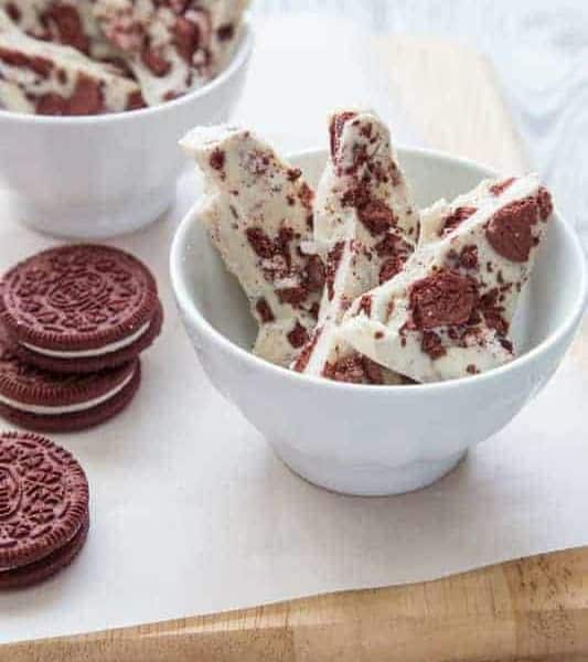 Oreo Cookies and white chocolate combine to create a delicious treat that's perfect for Valentine's Day!