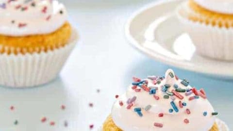 Sweet and fluffy frosting made with real marshmallows is the perfect topping for Spring cupcakes.