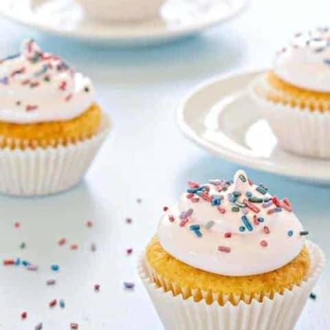 Sweet and fluffy frosting made with real marshmallows is the perfect topping for Spring cupcakes.