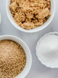 Bowls of different types of sugar
