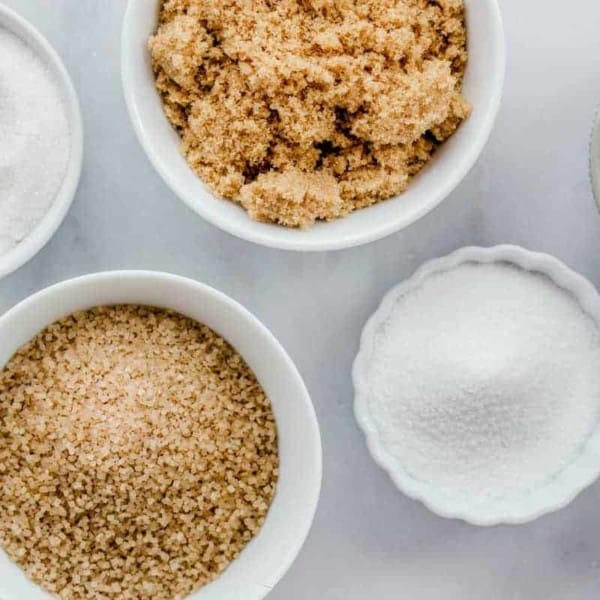 Bowls of different types of sugar