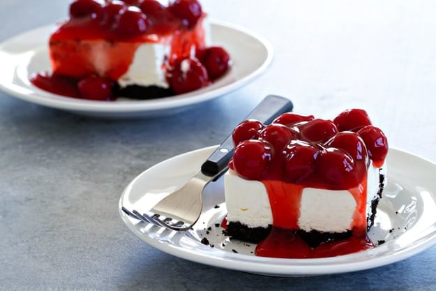 No Bake Oreo Cherry Cheesecake Bars require no cooking at all. No need to turn on the oven!