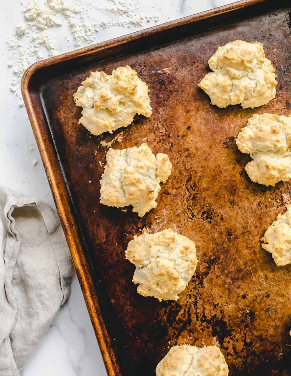 Biscuits made from homemade bisquick mix on a baking sheet