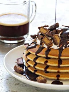 Peanut Butter Cup Pancakes will give you an indulgent treat for your weekend brunch. Or evening dessert!