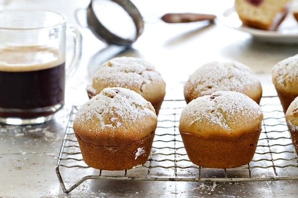 Jelly Donut Muffins are filled with sweet jelly that oozes when you bite into it. Sweet and satisfying.