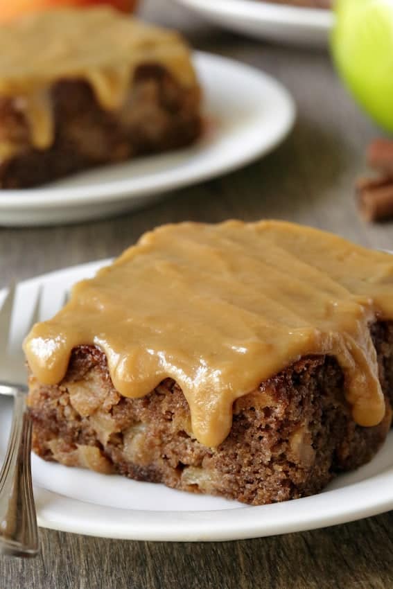 Caramel Apple Cake is the perfect addition to your Thanksgiving feast. Gluten-free option included!