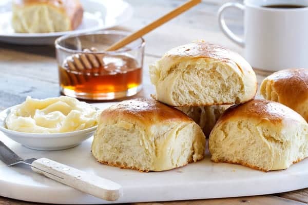 Potato Rolls are great any time of day. Spread with butter and and your favorite jelly.