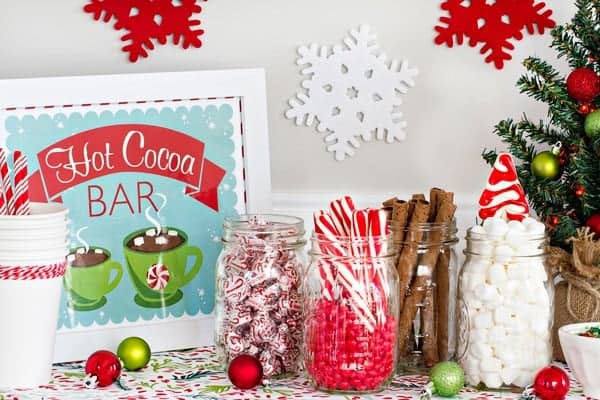 DIY Hot Cocoa Bar - a fun and yummy station for holiday parties! Don't forget the mini marshmallows!