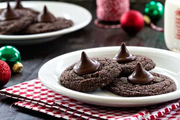 Chocolate Mint Kiss Cookies chewy and minty and perfect for the holidays!