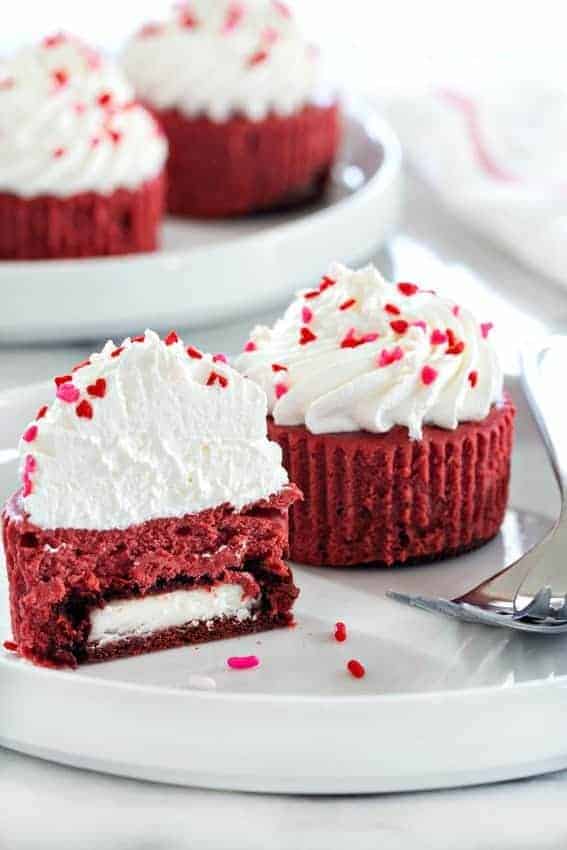 Red Velvet Cheesecakes have a red velvet Oreo crust with a gorgeous red velvet cheesecake. Yes, please!