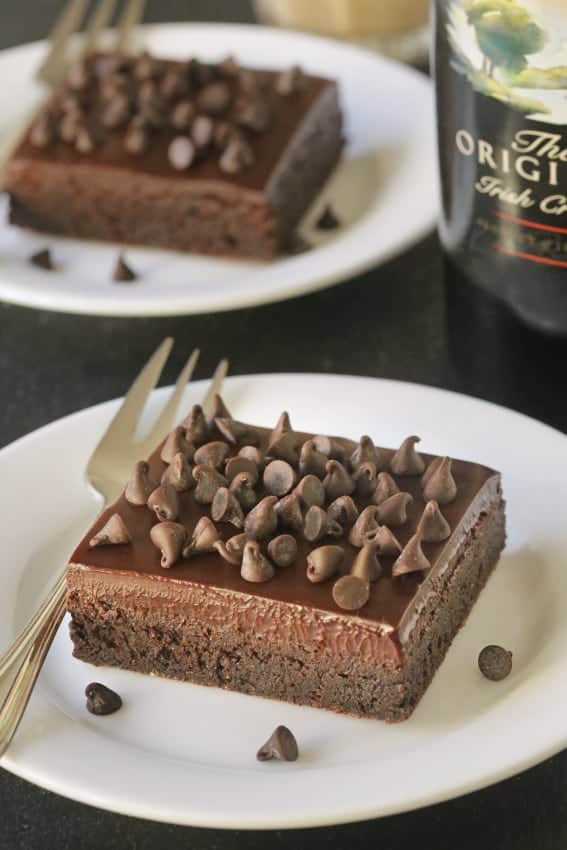 Irish Cream Brownies are super rich and fudgy. A delicious Bailey's spiked ganache takes them over the top!