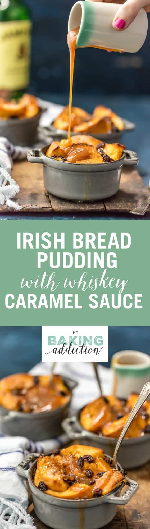 Irish Bread Pudding with Whiskey Caramel Sauce - so easy and so delicious!