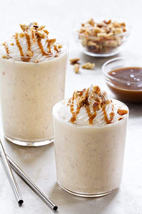 Salted Caramel Pretzel Milkshake has crunchy bits of salty pretzels just waiting to be spooned up. So great!