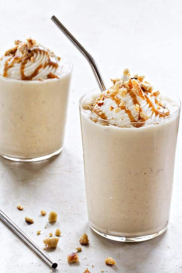 Salted Caramel Pretzel Milkshake has salted caramel throughout. Add more right on top for a perfect finish!