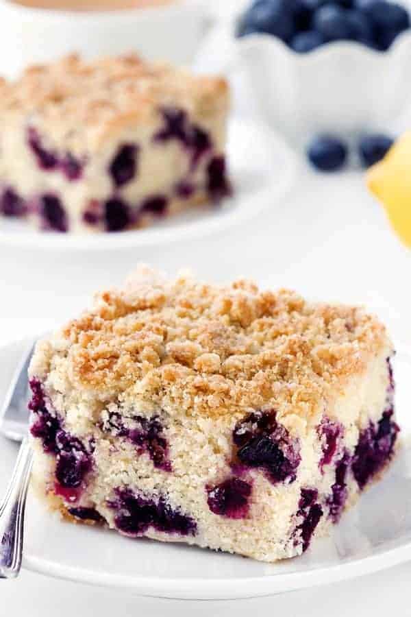 Blueberry coffee cake with a delicious streusel topping tastes just like a bakery-style blueberry muffin. Recipe contains a gluten-free option.