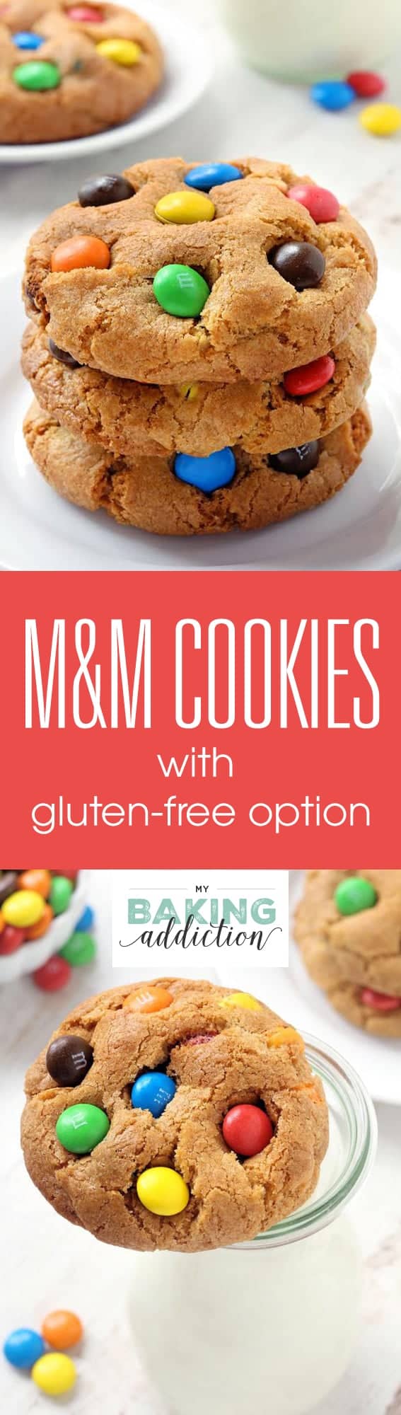 M&M cookies are soft, chewy and loaded with M&Ms! Everyone LOVES these cookies! Recipe contains a gluten-free option!