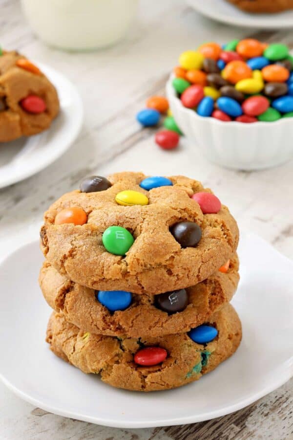 M&M cookies are soft, chewy and loaded with M&Ms! With a gluten-free option.