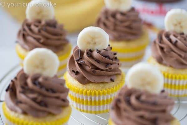 Banana Nutella Cupcakes are topped with a decadent Nutella frosting. Irresistible!