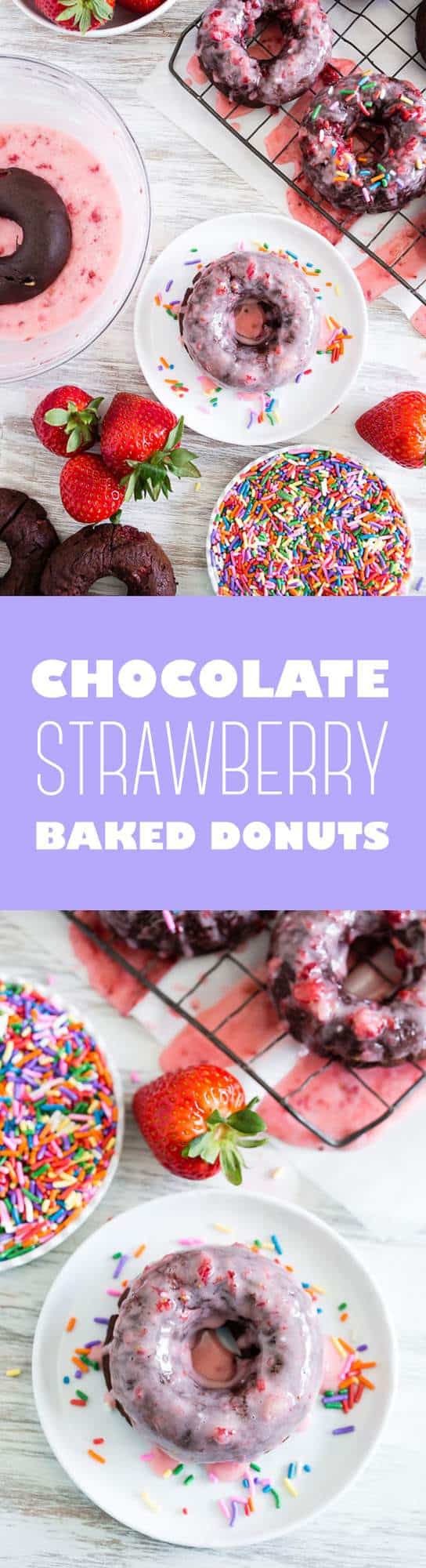Baked Chocolate Donuts are drenched in strawberry icing and will please everyone in your house. Watch them disappear!