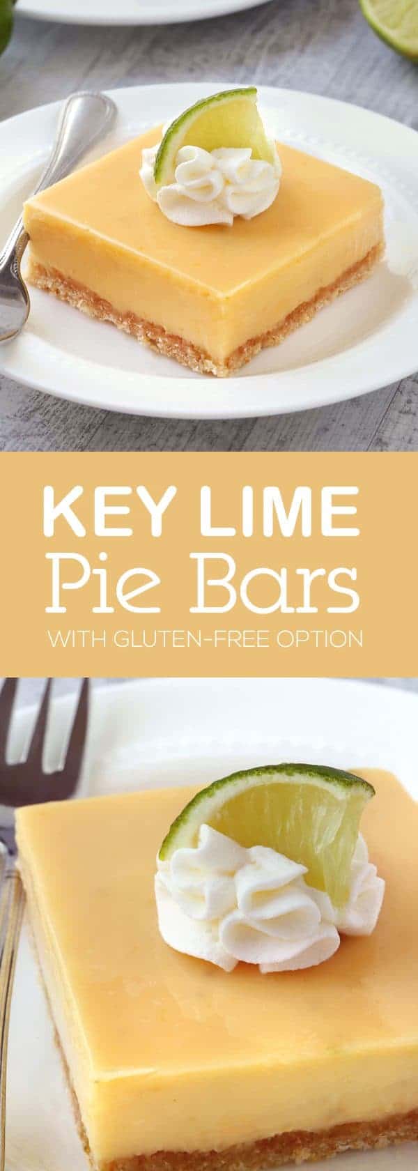 Key lime pie bars with a thick, creamy filling and a coconut cookie crust. So perfect for a crowd. Recipe contains a gluten-free option. 