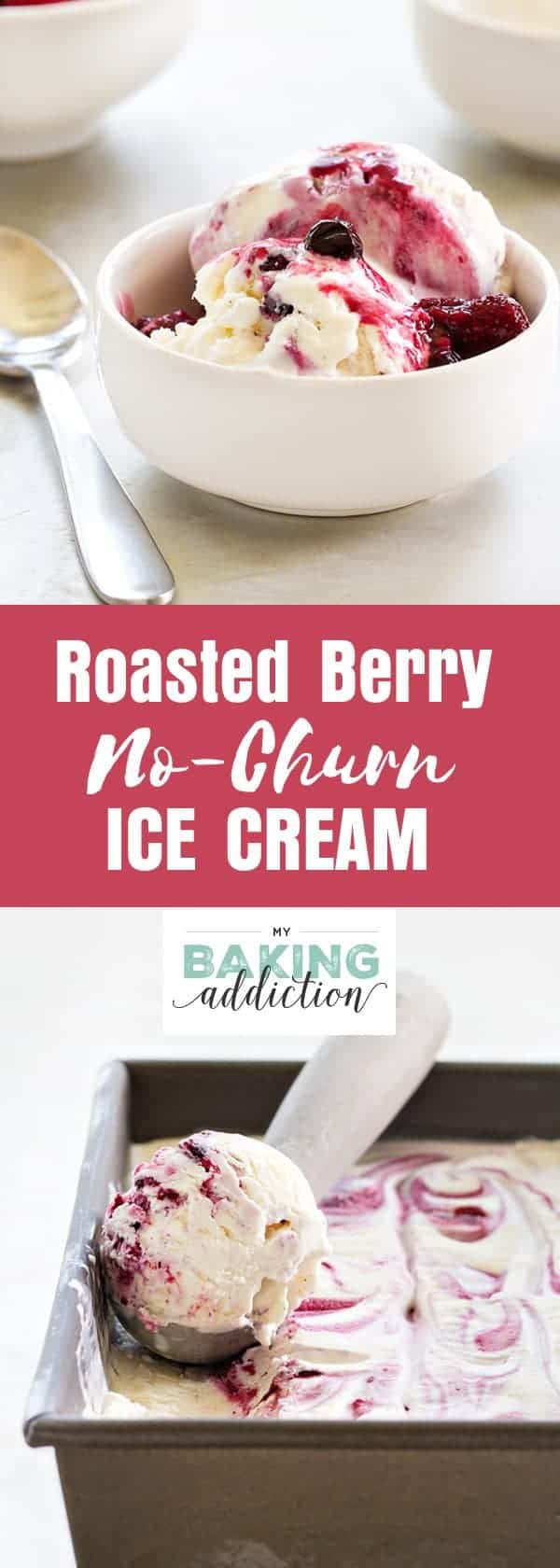 No-Churn Roasted Berry Ice Cream is full of sweet spring berry flavor. The little flecks of vanilla make it extra special. So perfect for summer!